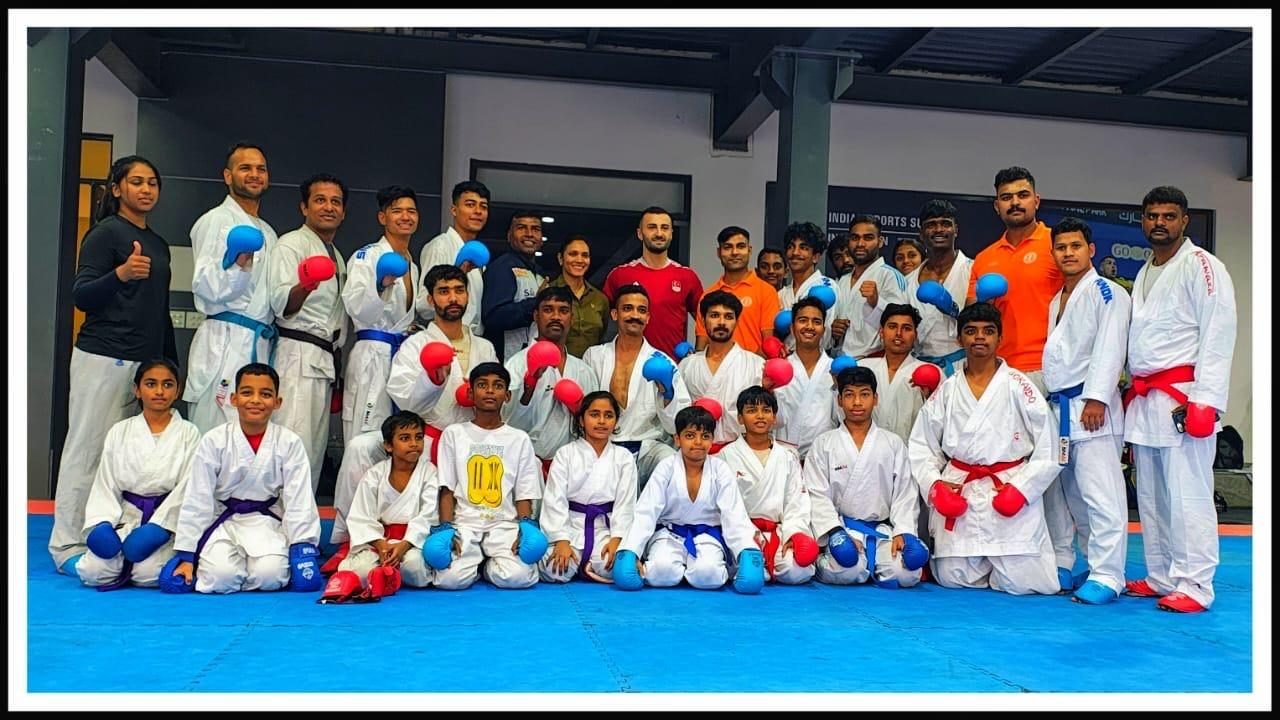 Students and instructors of Nippon Karate Club at the dojo in Bengaluru