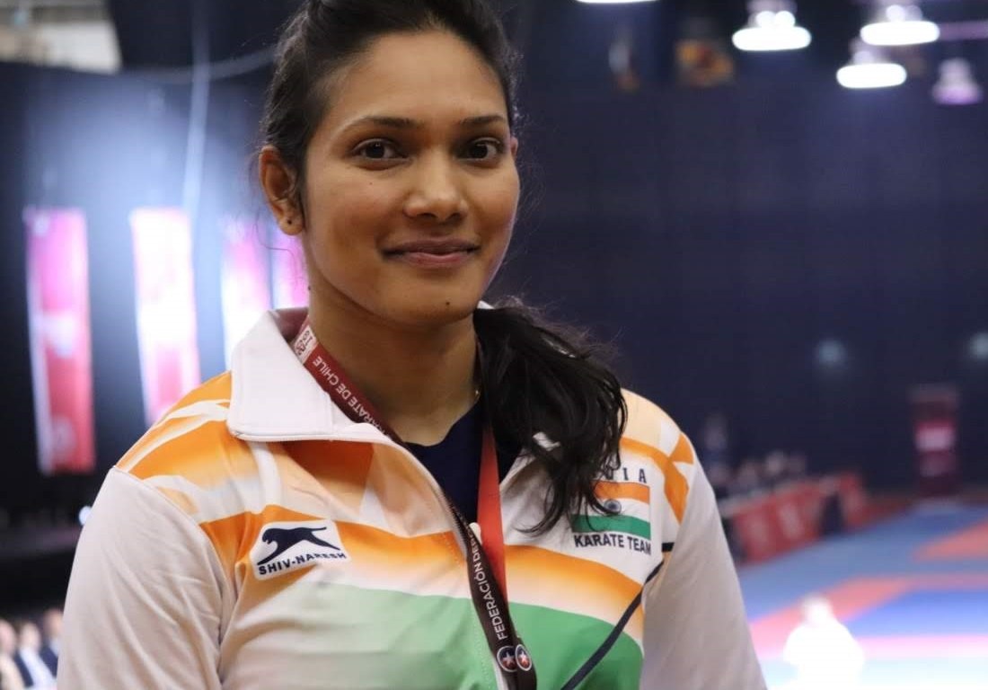 Pooja Shri Shetty in India Karate Team kit at an international championship